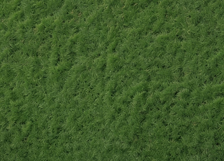 Close-up of lush green artificial turf carpet laid out in a sunny backyard.