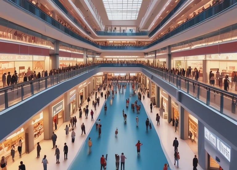 a large atrium with a lot of people walking around