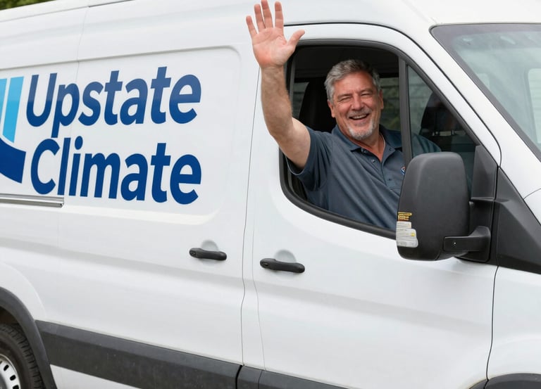Technician repairing an air conditioning unit outside a charming Upstate South Carolina home.