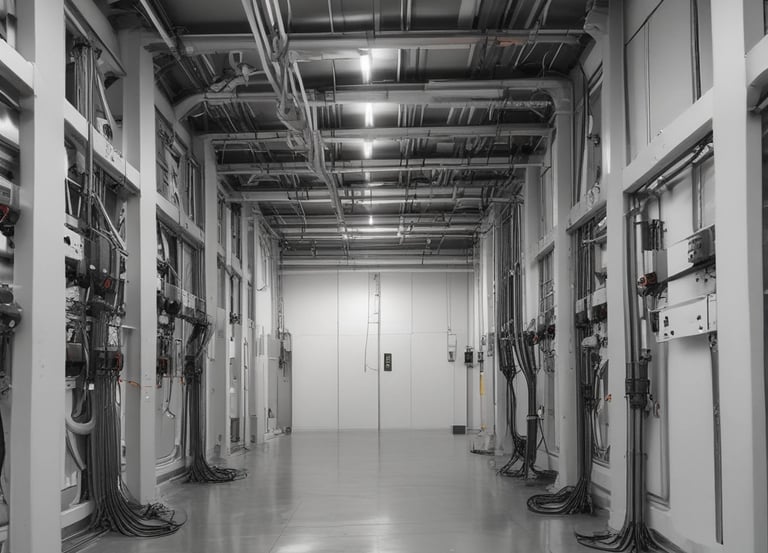 Electrician installing smart home control panel in a modern building.