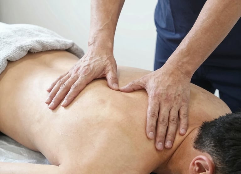 A warm, inviting chiropractic clinic room with soft green accents and natural light.