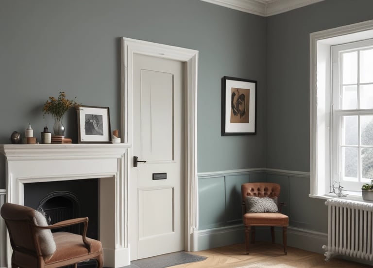 Painter carefully applying a fresh coat of paint on a modern home's exterior at sunset.