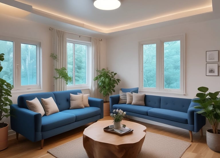 A warm, inviting therapy room with soft lighting and comfortable seating.