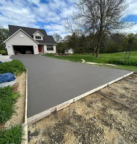 Professional concrete driveway installation.