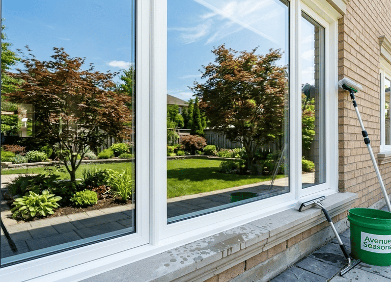 Spotless window and backyard reflection.