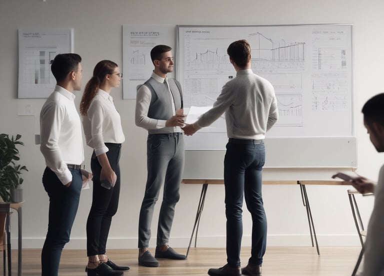 A team collaborating over digital marketing strategies for charitable organizations in a bright office.