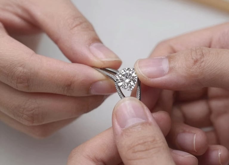 Close-up of a skilled artisan crafting a delicate gold necklace in a warm workshop.