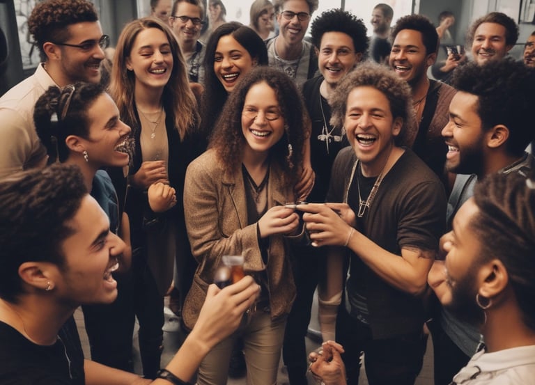 A vibrant group of diverse artists brainstorming together in a cozy studio.