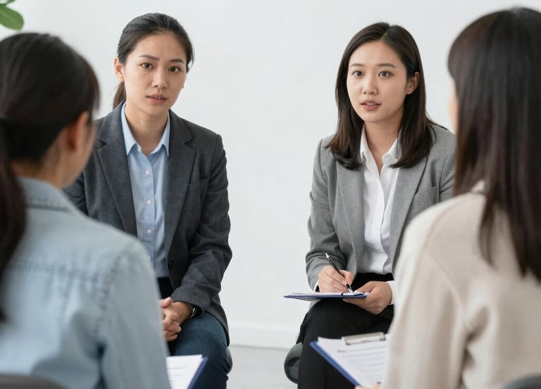 A friendly counselor discussing career options with a student in a bright, modern office.