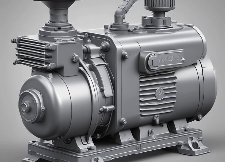 Technician repairing an industrial rotary pump in a factory setting.