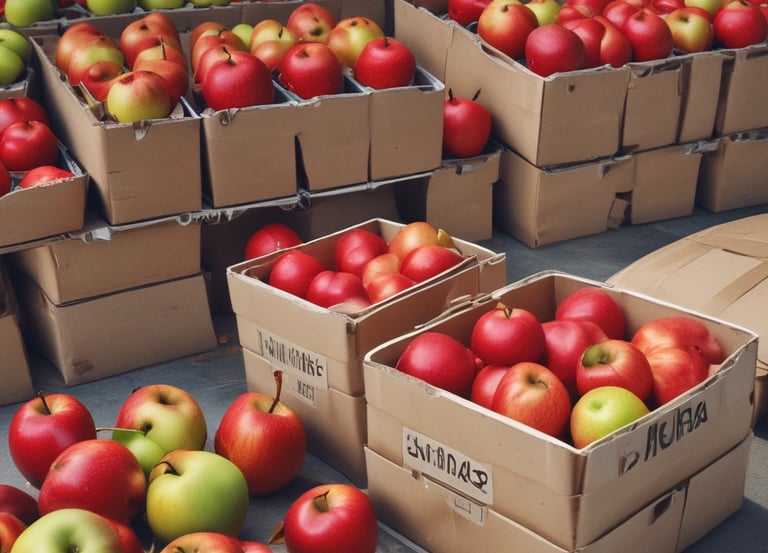 A vibrant orchard in the High Atlas mountains with ripe apples ready for harvest under clear blue skies.