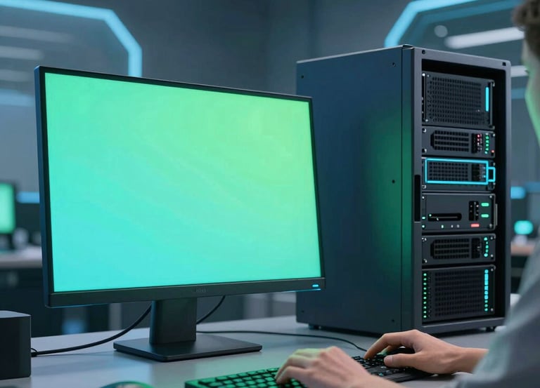 A sleek digital shield symbolizing robust AI security in a futuristic office setting.