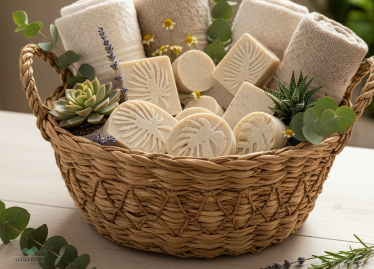 Cesta com sabonetes artesanais feito com Lamb Tallow