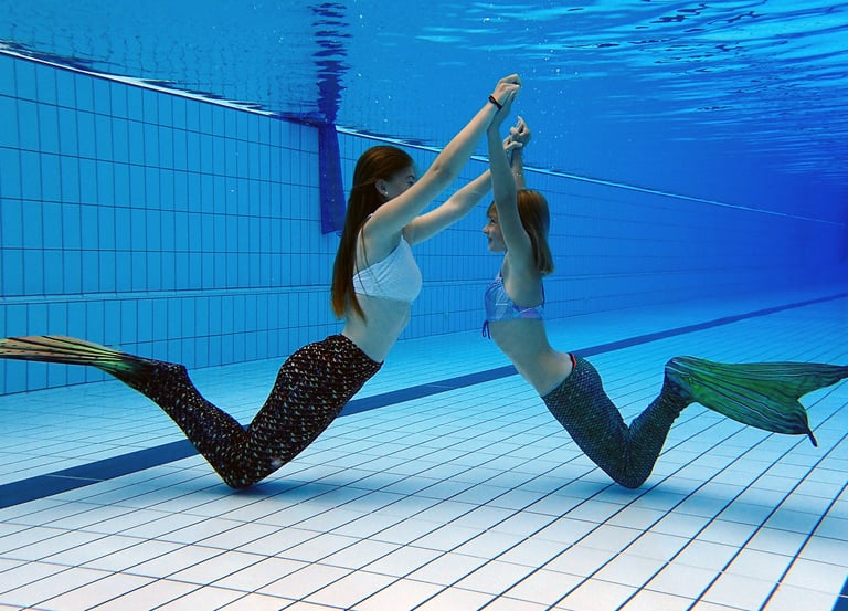 meerjungfrauen paar freunde beim schwimmen mermaid couple