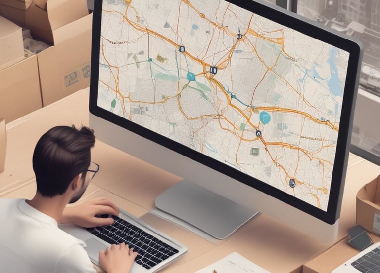 A logistics control room with multiple screens showing real-time vehicle tracking maps.