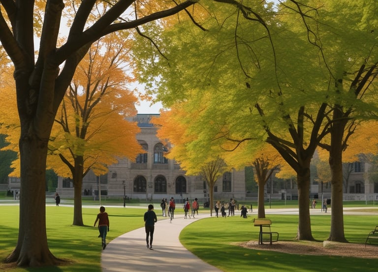 Mobile device displaying educational savings app with maple leaves and university background.