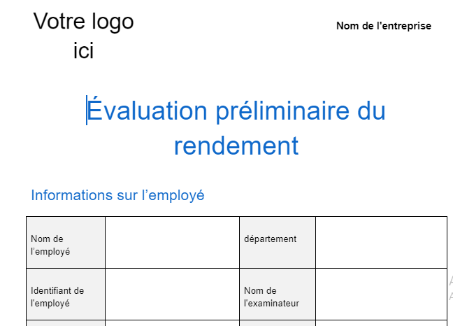 Grille évaluation intégration salarié : suivi de performance
