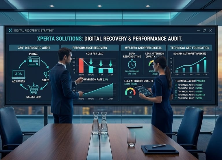 Auditoría digital 360 con análisis de canales de marketing y conversiones