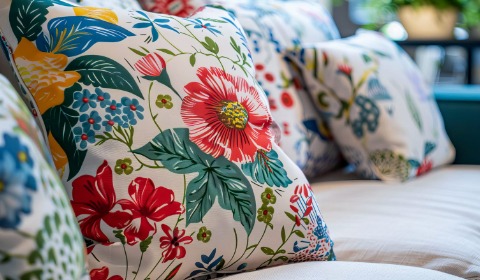 floral sofa cushions on sofa