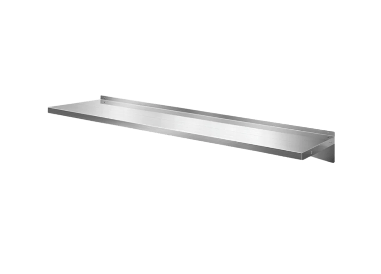 Durable stainless steel wall shelves with a rear upstand for professional kitchens.