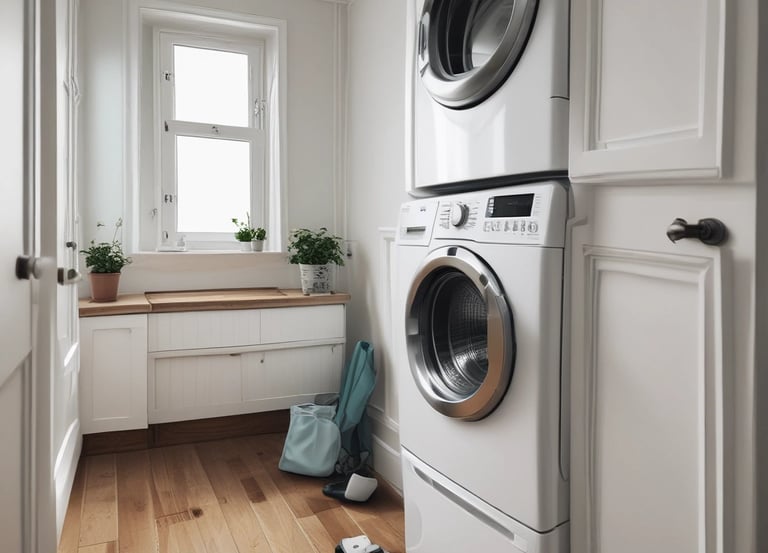A professional cleaner carefully making a bed with crisp, fresh linens in a bright, welcoming short-term rental.