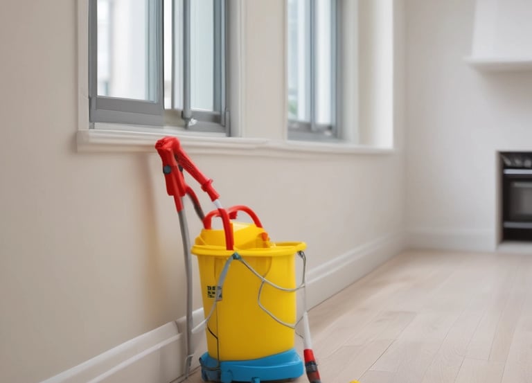 A professional cleaner carefully making a bed with crisp, fresh linens in a bright, welcoming short-term rental.