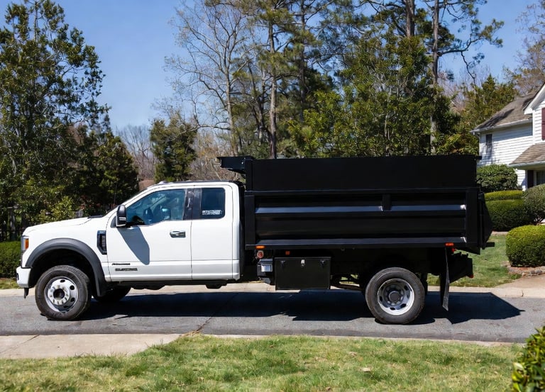 2024 Ford F-550 extended cab with tall JB high side dump bed parked in Fredericksburg Virginia drive