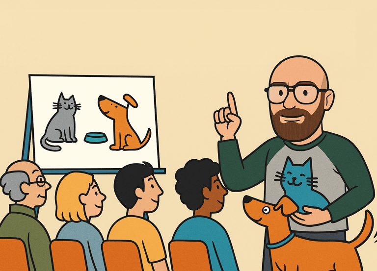 illustration cartoon d'un homme qui parle a un public