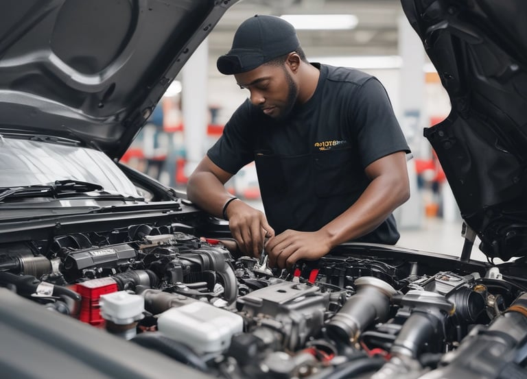 A mechanic working on a car engine.