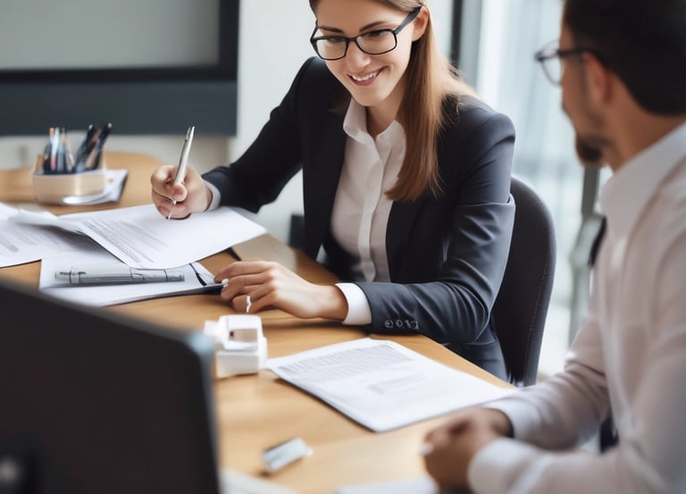 A monochromatic indoor scene featuring a consultation area with a modern design. Two people are seated at a long wooden table, working on laptops, while another person stands nearby. Bookshelves are visible beneath the table, and a sign reads 'Consultation Specialisee'. Overhead lighting and glass partitions add to the contemporary architectural style.