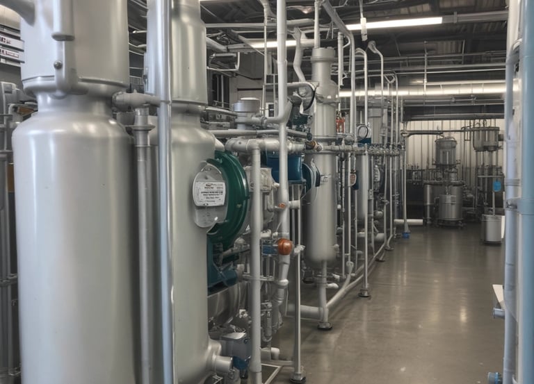 A technician calibrating dairy flow meters in a bright, clean dairy plant.