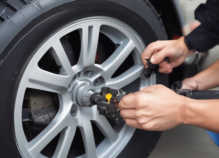 A nighttime view of an automotive repair shop with the name 'Main Street Automotive' illuminated in bright lights. The building has signs for Pennzoil and the entrance is open, revealing vehicles inside the garage. A car is parked in front of the building, and there is a large concrete structure on the right side.