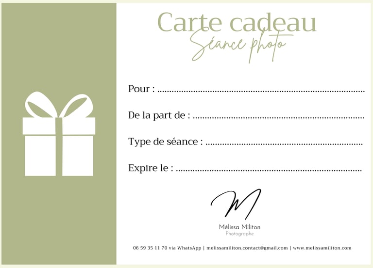 Carte cadeau séance photo à Bourges