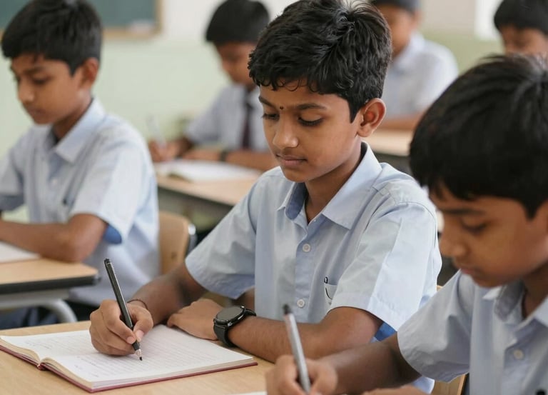 A bright classroom scene with engaged students and a passionate teacher at Wing's Academy Pune.