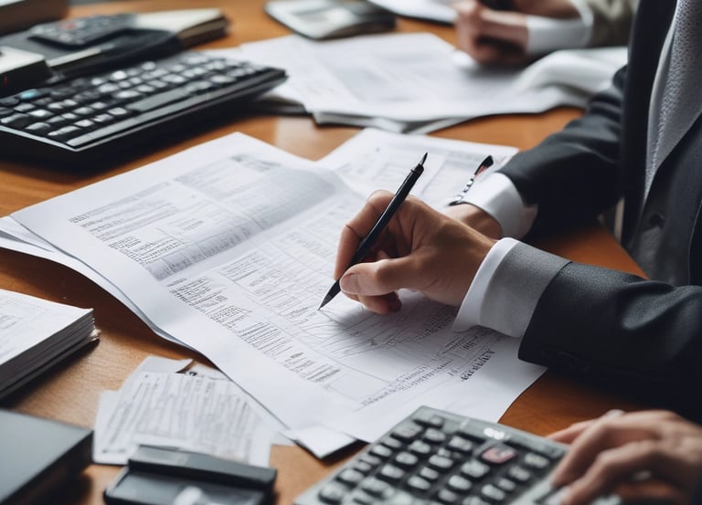 A professional accountant working on financial documents.