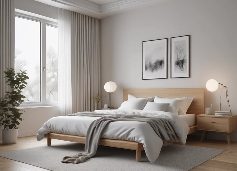 A collection of eco-friendly cleaning products and personal care items laid out on a flat surface. The composition includes bottles of cleaning sprays with silver metallic finishes, glass bottles of essential oils, wooden toothbrushes, a rectangular bar of natural soap, and various cleaning brushes with wooden handles. The arrangement is visually appealing, with shadows adding depth and texture.