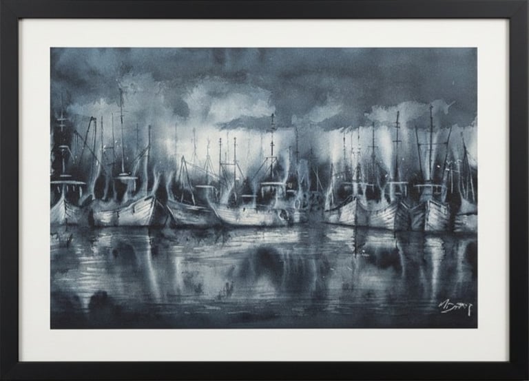 'Armada caillte' imaginary watercolour painting scene of the  Armada, lost off Irish west coast 