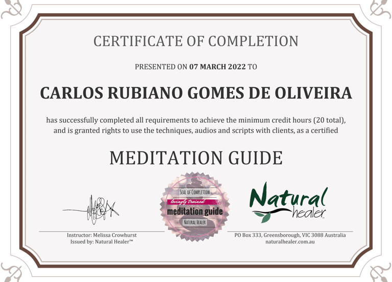 Certificado de Professor de Meditação, Carlos Rubiano