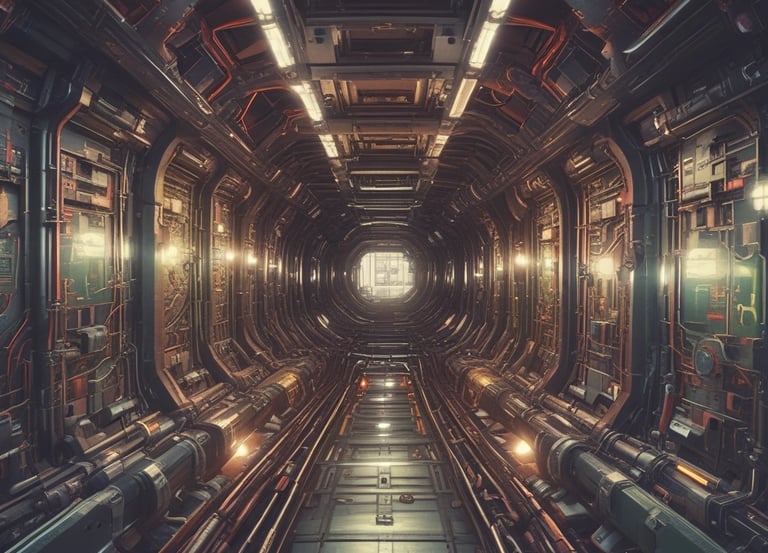 Glowing green and orange circuit board traces forming a futuristic digital motherboard pattern.