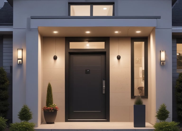 Smart home with video doorbell at front entrance for security