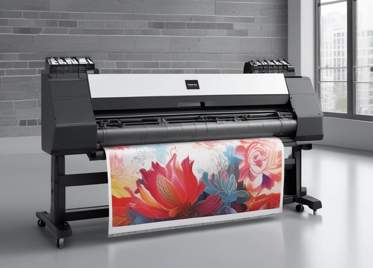 A black HP printer is positioned on a metal shelf in a storage area. The printer has opened compartments and trays, with an additional tray containing some white paper loaded into it. The surroundings include other electronic devices and boxes on the same and nearby shelves.