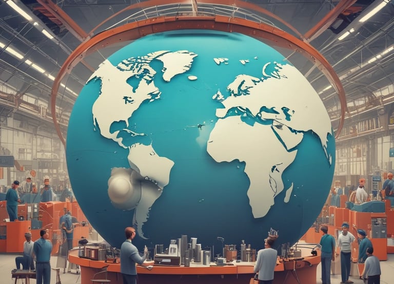 A professional shaking hands with a supplier across a globe-themed background.