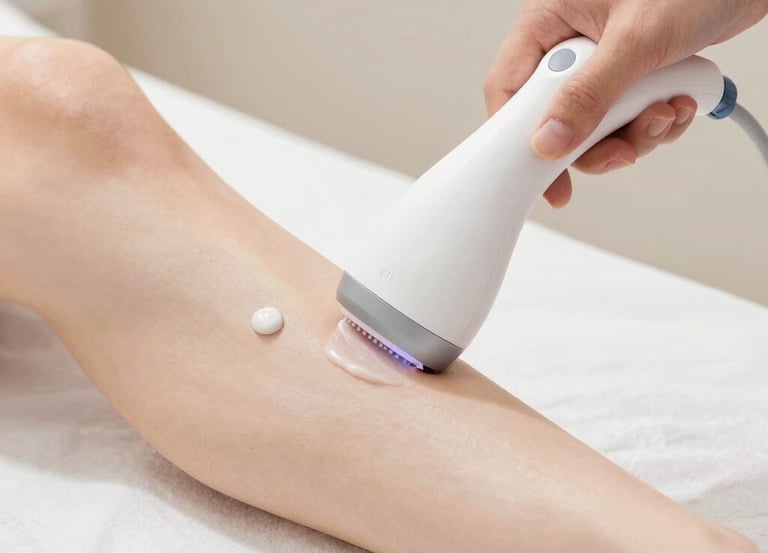 Close-up of smooth skin after a professional hair removal session in a calming spa setting.