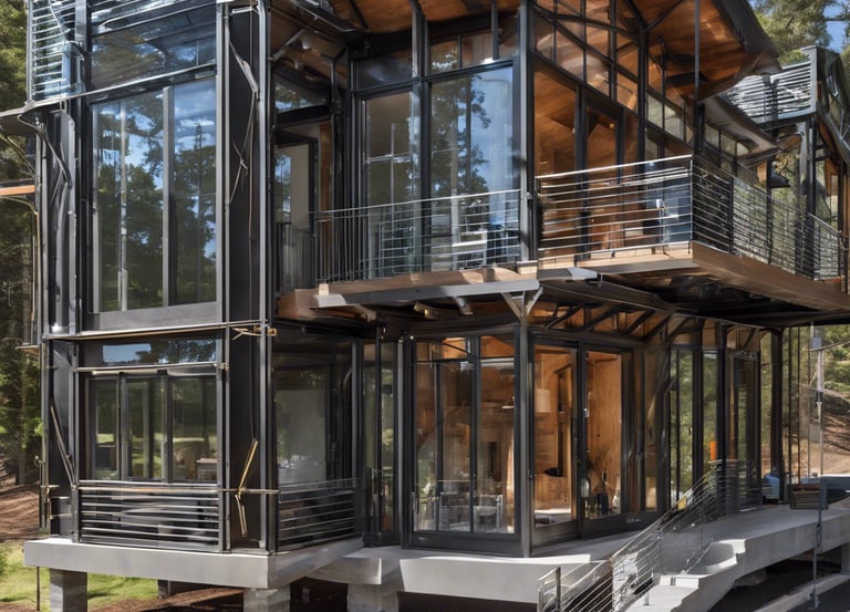 a blue pipe on a yellow and purple wall