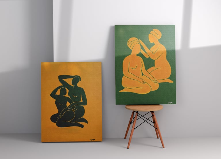 a painting of a woman sitting on a stool