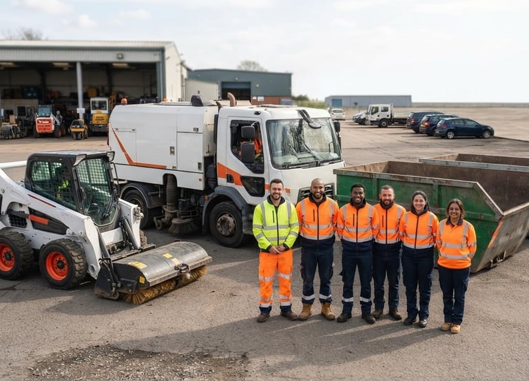 Event waste management: road sweeper, bobcat, garbage skips كناسات طرق، بوبكات حاويات عمالة نظافة