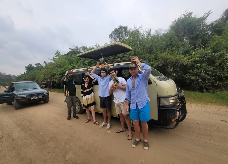 With clients carrying pineapple