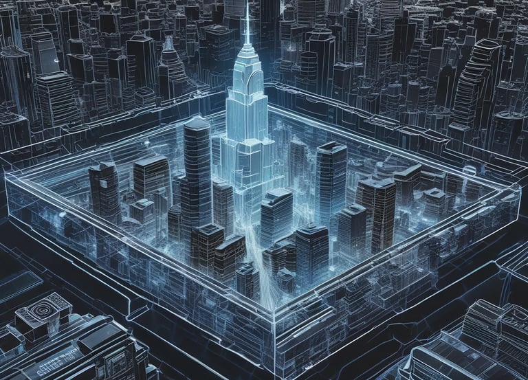 A dynamic collage showing construction sites, digital marketing analytics, and AI technology in action.