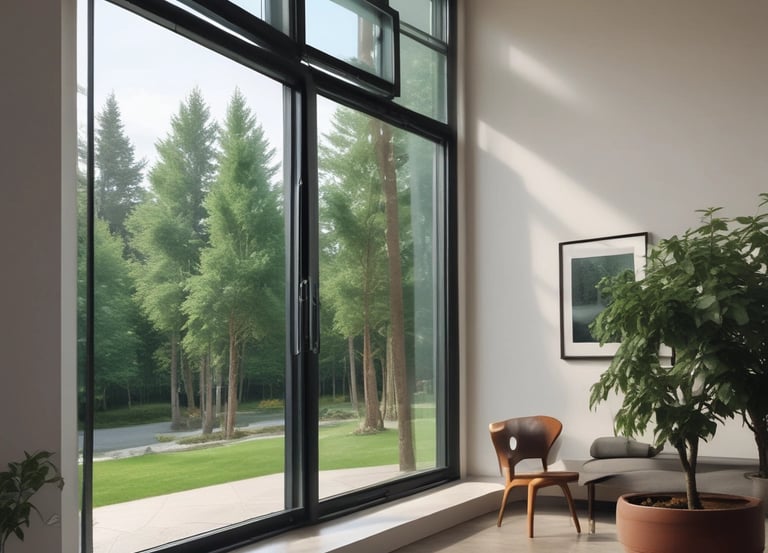 A professional cleaning windows on a sunny residential home in Toulon.
