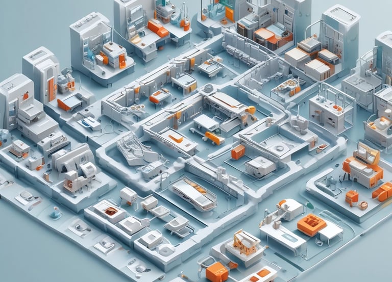 A collage showing healthcare, industrial, and decor products representing Tez Groups' business sectors.